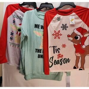 X3 Mandalorian Rudolph The Red Nose Reindeer Pajama Top Bundle Womens Size XS